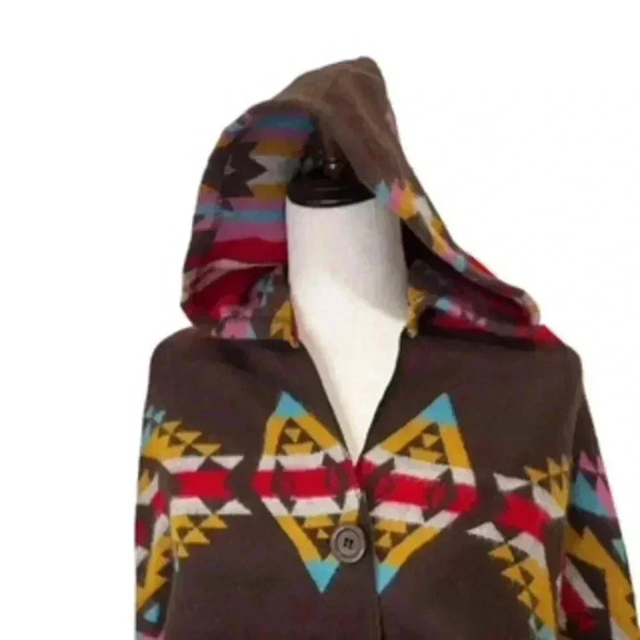 NEW‎ Woven Heart Blanket Poncho Native Design Acrylic Hooded Women's Size XL NWT - Picture 3 of 11